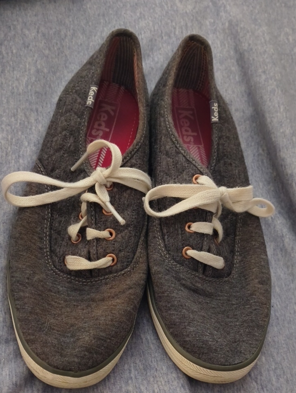 Keds Gray Canvas Lace-Up Sneakers with Cream Laces